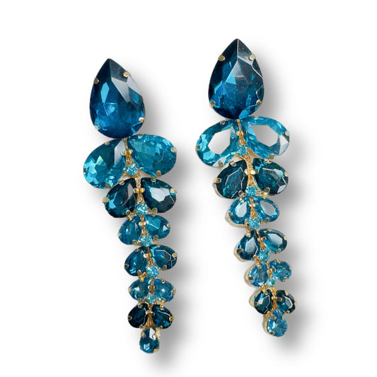 Blue Gem Tassels Earrings
