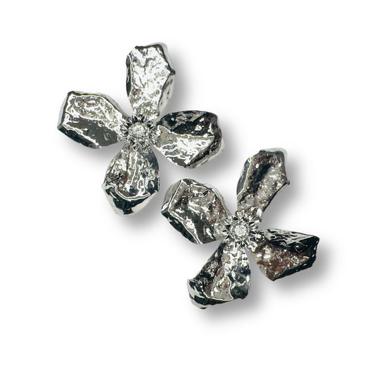 Sliver Metal Flower Earrings