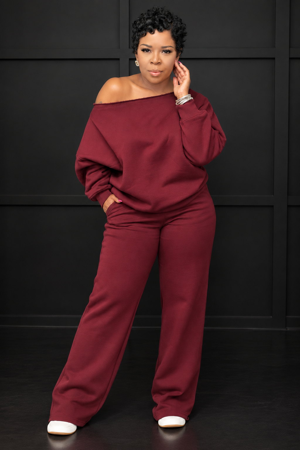 French Terry Fleece Off Shoulder Set