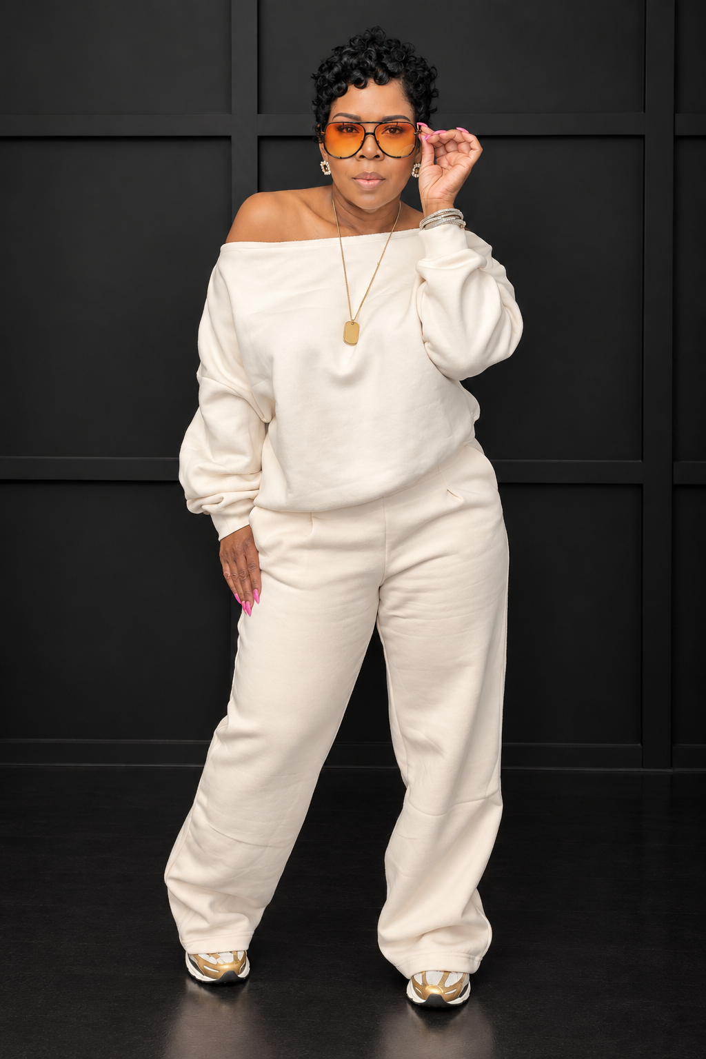 French Terry Fleece Off Shoulder Set