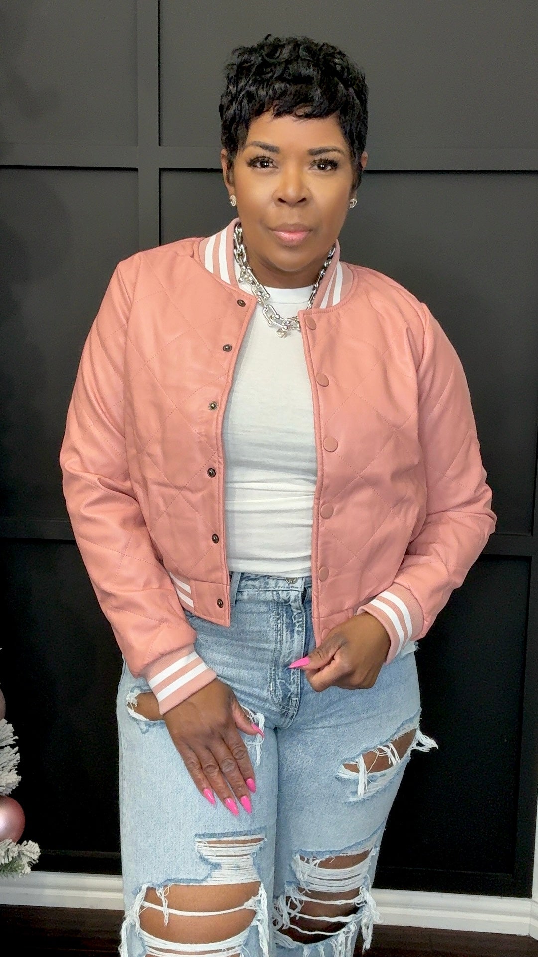 She Got Game Cropped Bomber Jacket