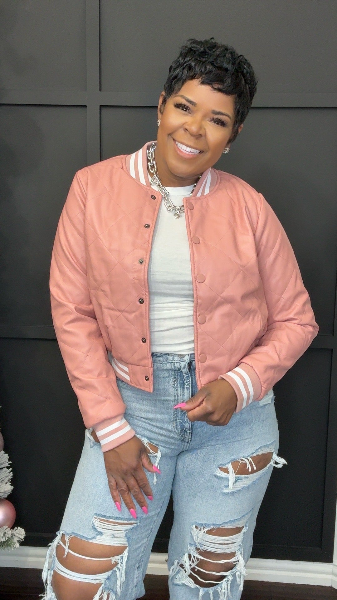 She Got Game Cropped Bomber Jacket